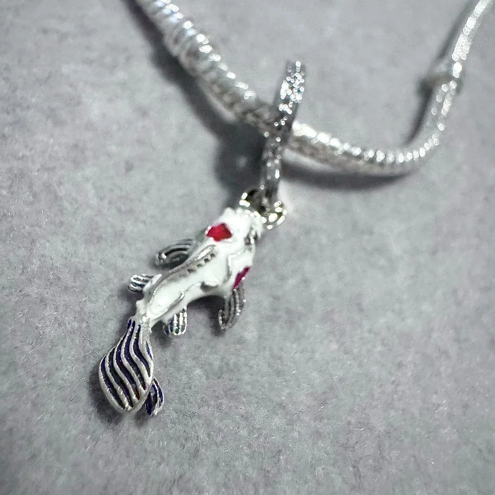 Silver Tone‎ White Koi Fish Dangle Charm fits Pandora